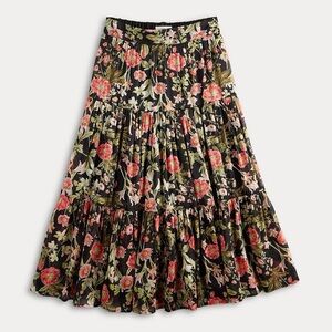Sz M LC Lauren Conrad Black and Pink Floral Midi Skirt